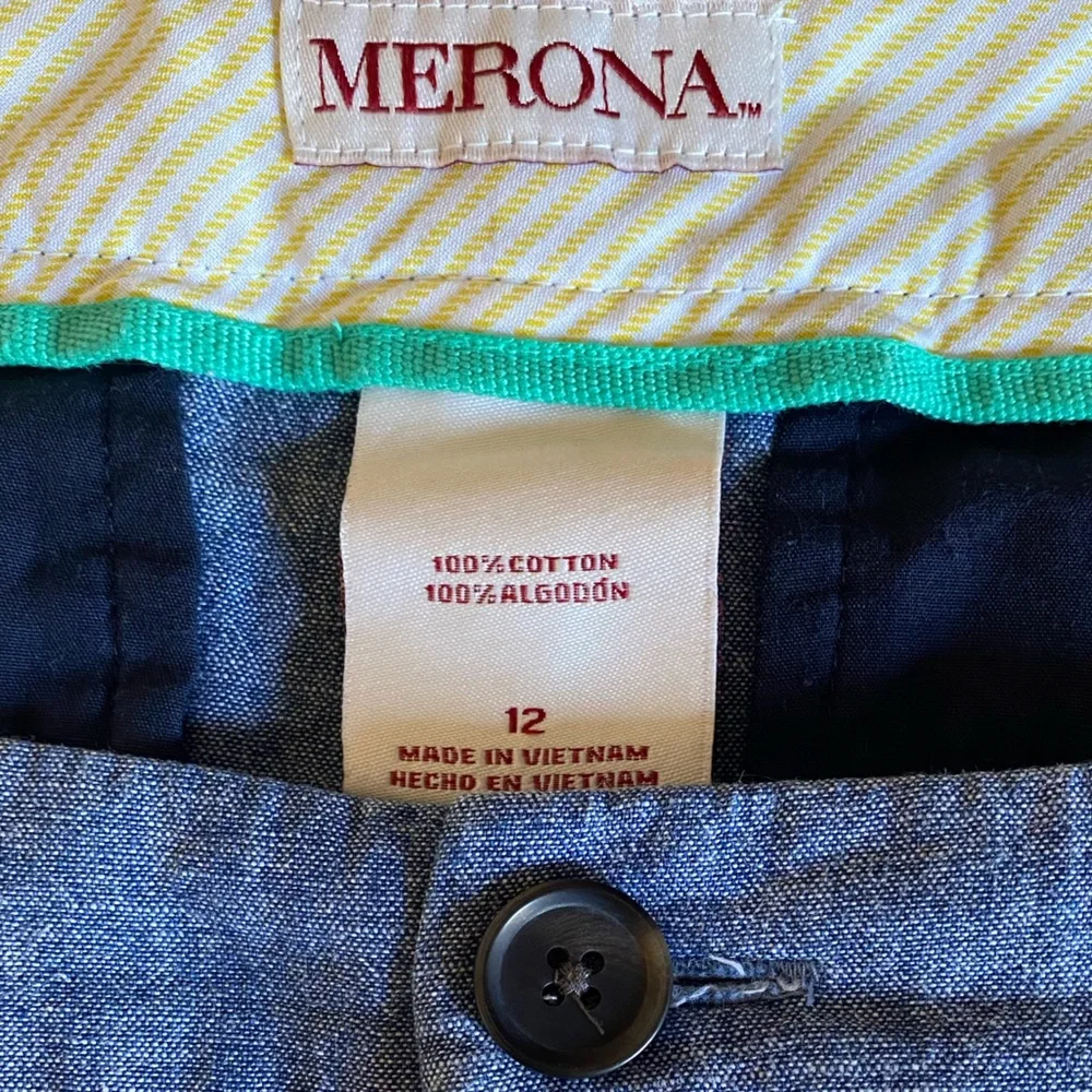 Chambray Chino Shorts Delicate Blue Denim Lightweight Cotton Womens Size 12